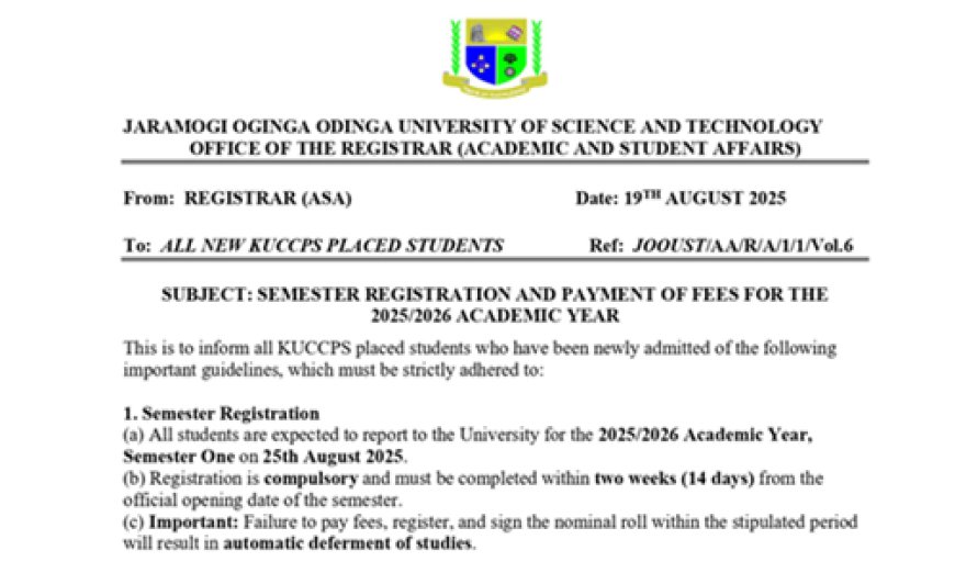 SEMESTER REGISTRATION AND PAYMENT OF FEES FOR THE  2025/2026 ACADEMIC YEAR