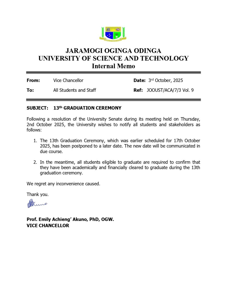 13th Graduation ceremony postponed to a later date