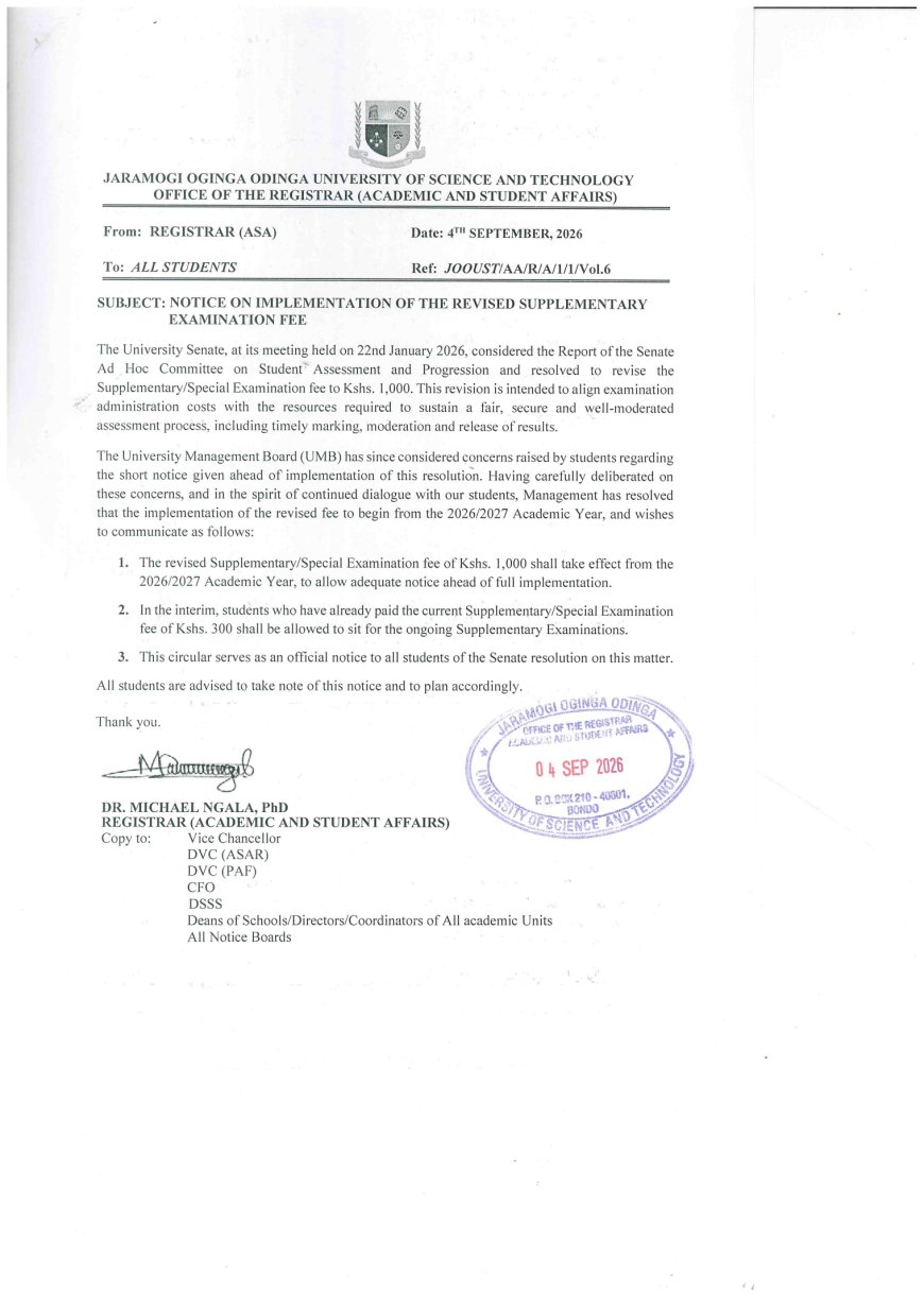 RELEASE OF EXAMINATION RESULTS AND REGISTRATION FOR SUPPLEMENTARY/SPECIAL EXAMINATIONS